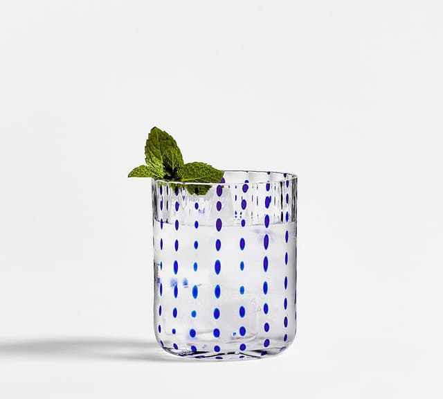 Short Dash Tumblers in Clear/Colbalt, Set of 4